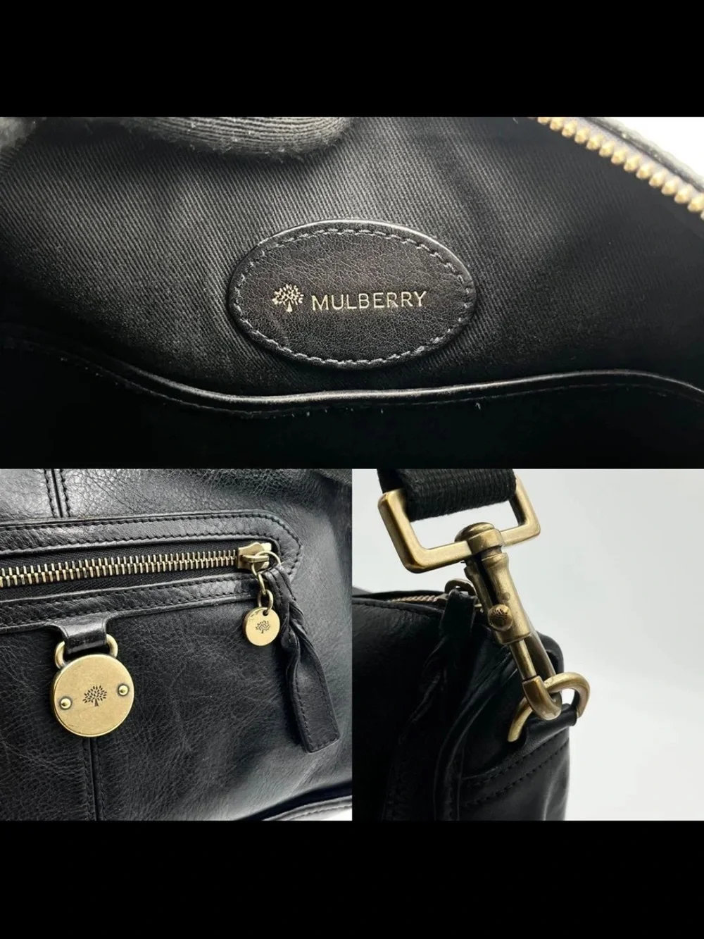Mulberry Black Leather Shoulder Bag with Gold Hardware Accents